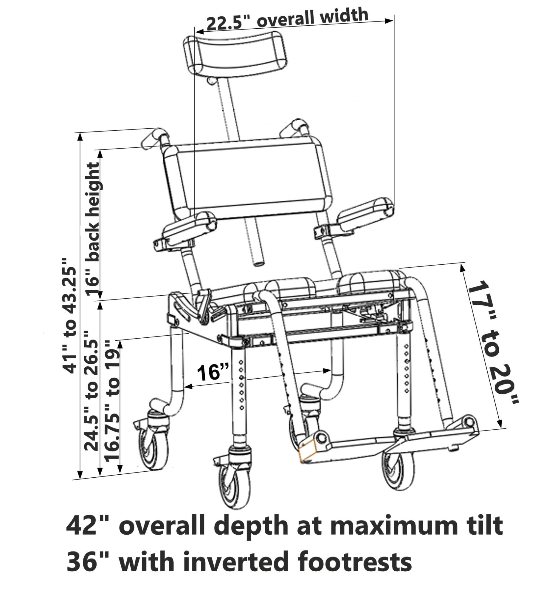 Nuprodx MC4000Tilt - Tilt-in-space shower and commode chair MC4000Tilt