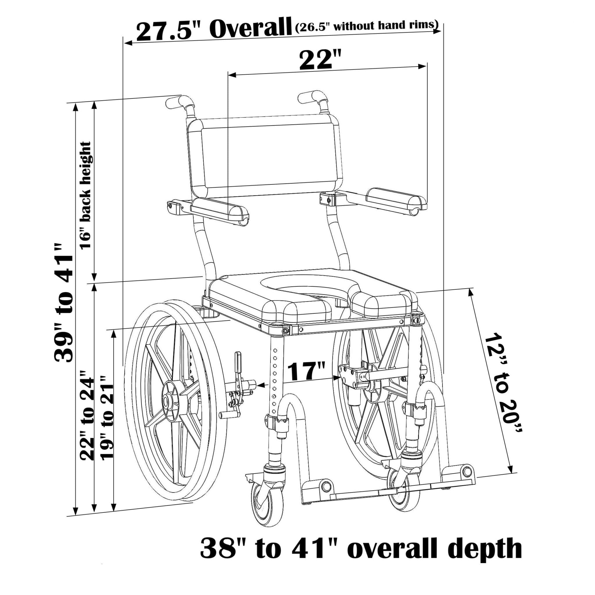 Nuprodx MC4020 Self-propelled roll-in shower commode chair MC4020