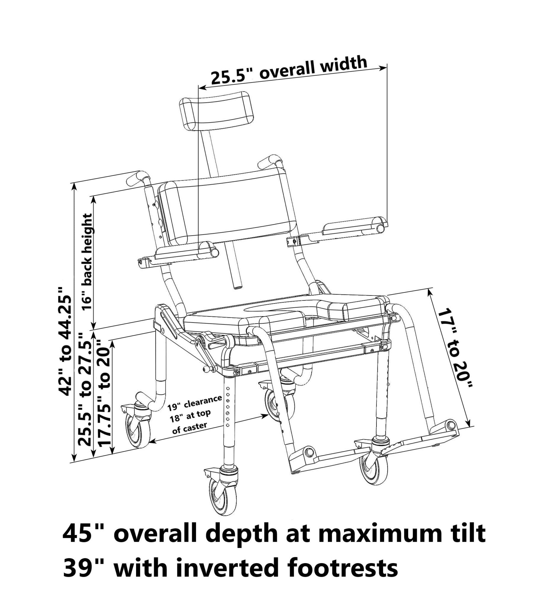 Nuprodx MC4200Tilt - Tilt-in-Space shower and commode chair MC4200Tilt