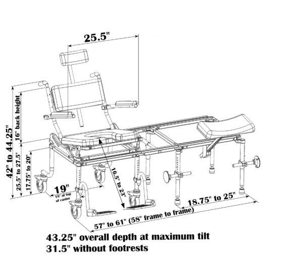 Nuprodx MC6200Tilt - Tilt-in-Space transfer system, mobility & commode chair MC6200Tilt